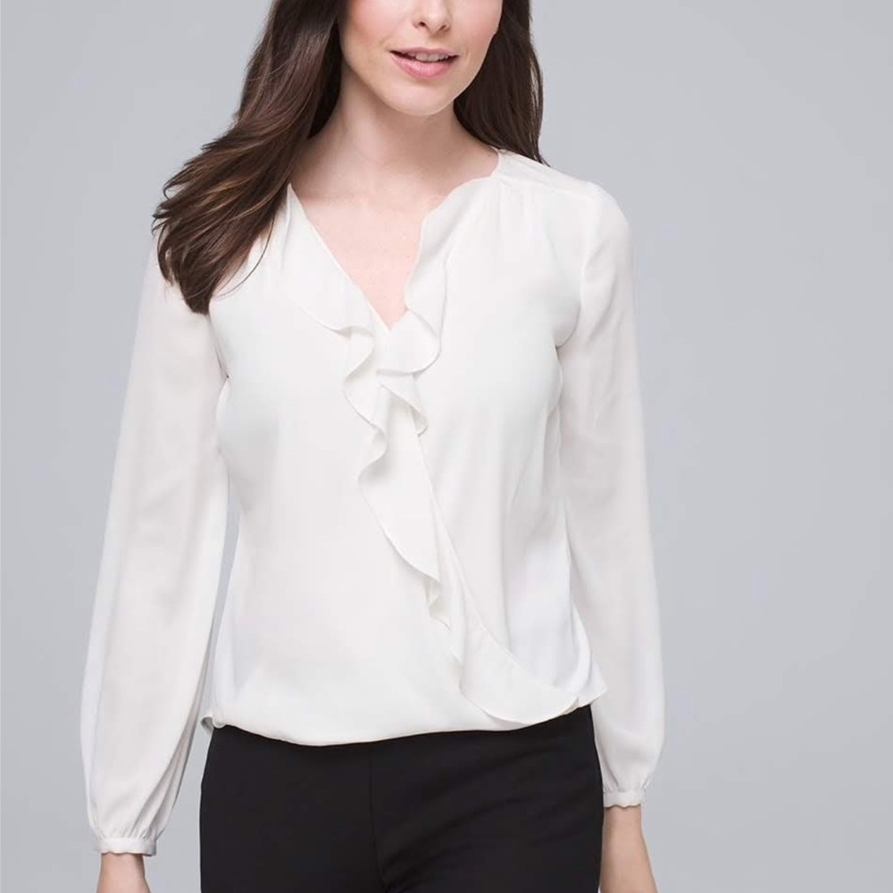 NWT White House Black Market ruffle faux-wrap blouse
